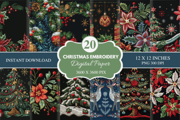 Christmas Embroidery Digital Paper Bundle: Craft Your Holiday Vision