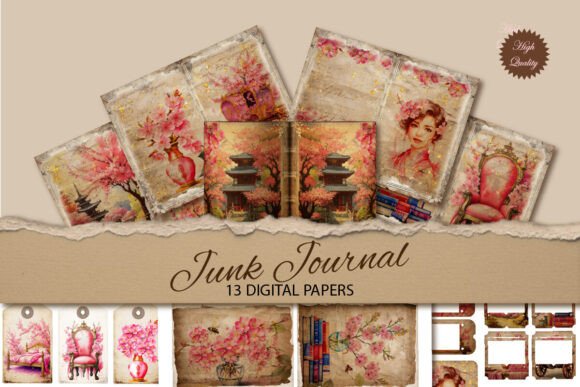 Embrace Timeless Elegance with Vintage Sakura Watercolor Junk Journals