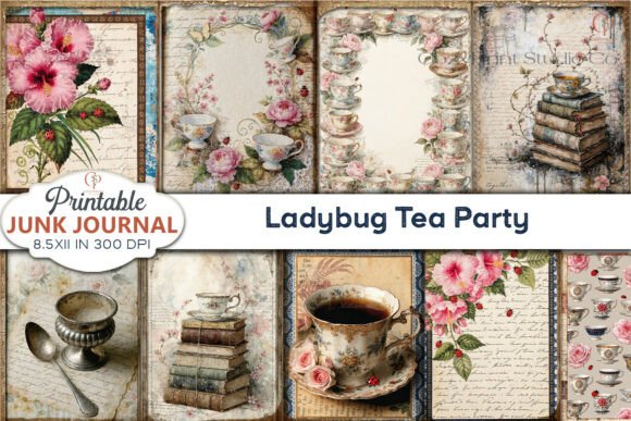 Ladybug Tea Party Junk Journal Pages: A Charming Design Asset
