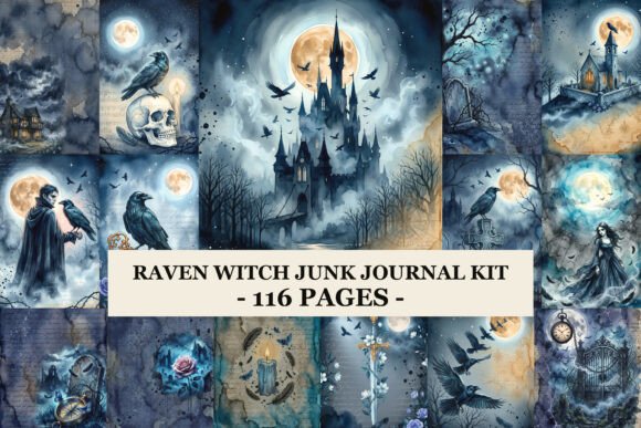 Raven Witch Junk Journal Kit: Dark Vintage Ephemera for Your Craft Projects